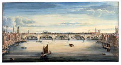 West View of New London Bridge and Old London Bridge, 1830 by Gideon Yates